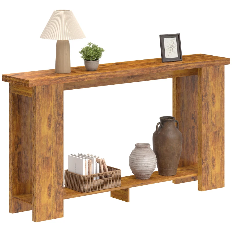 HOMCOM Farmhouse Console Table, 63" Narrow Entryway Table with Thickened Tabletop for Living Room, Hallway, Distressed Brown