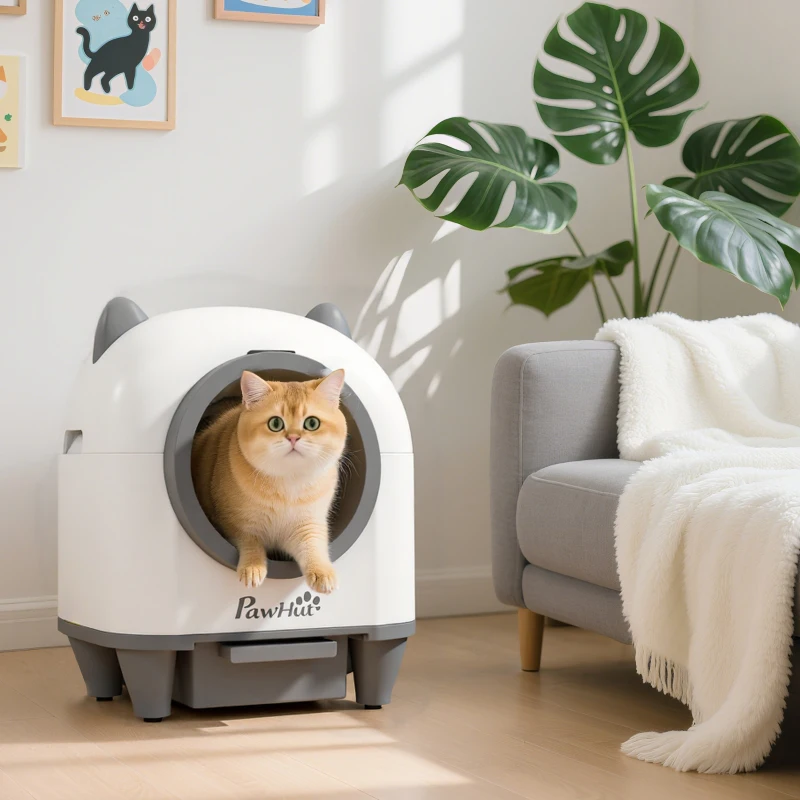 PawHut Automatic Cat Litter Box with App Control, Odor Isolation, Safety Protection, Anti-Pinch, 1 Roll Garbage Bag