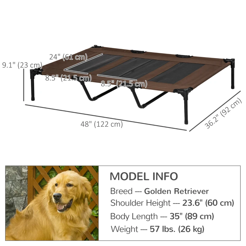 PawHut Elevated Dog Bed, Raised Dog Cot for XL Sized Dogs, Indoor & Outdoor, 48" x 36" x 9", Coffee