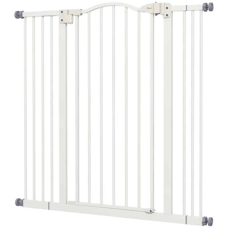 PawHut Extra Tall Dog Gate with Door, Pressure Fit, Auto Close, Double Locking for Doorways Hallways Stairs, 29"-39", White