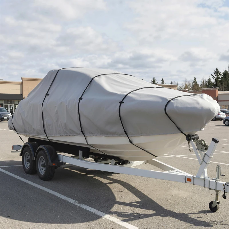 Outsunny 19-20 Ft Trailer Boat Cover, 3000mm Waterproof Universal Boat Cover with Quick-Fasten Buckles, Light Grey
