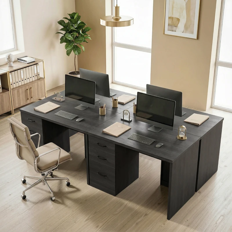 HOMCOM Computer Desk with 3 Drawers, 47" Home Office Desk with Adjustable Hanging Rails for Letter A4 Files, Black