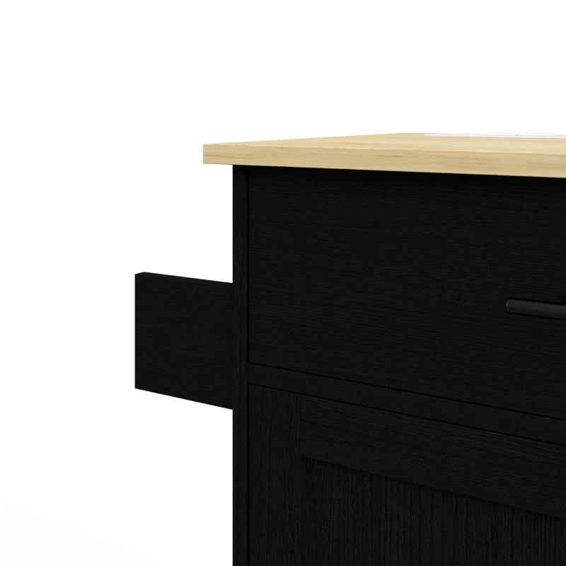 HOMCOM Rolling Island with Wheels for Kitchen, Kitchen Island on Rollers with Power Outlets, Drawer and Doors