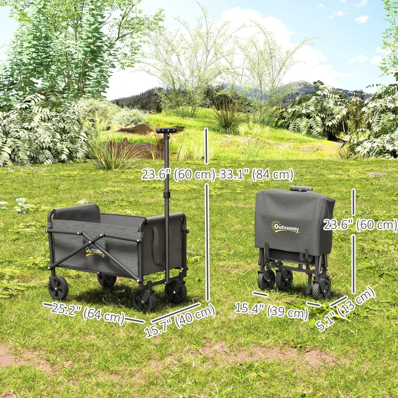 Outsunny Small Collapsible Folding Garden Cart, Heavy Duty Lawn Wagon with Universal Wheels and Adjustable Handle, Grey