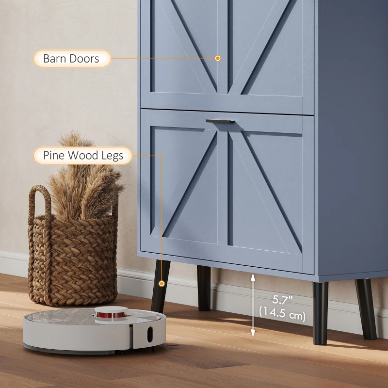 HOMCOM Shoe Storage Cabinet with 2 Flip Drawers, Farmhouse Narrow Shoe Cabinet, Holds Up to 16 Pairs, Blue