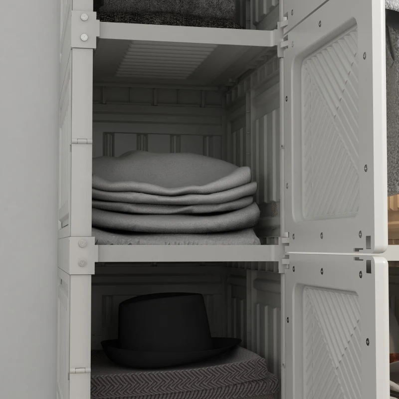 HOMCOM Portable Wardrobe, Foldable Storage Organzier with 5 Compartments, 1 Hanging Rod, Magnet Doors, White