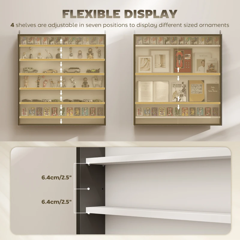 HOMCOM 7-Tier Display Cabinet, Shot Glass Display Case, Glass Curio Cabinet with Glass Doors, Black and White