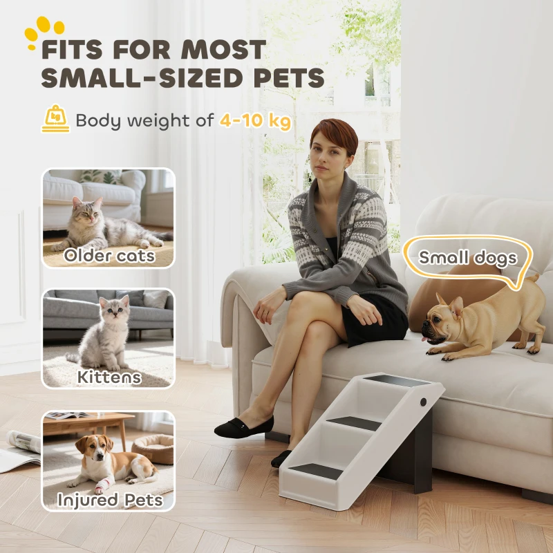 PawHut Dog Stairs for Small Dogs, 14.5" H Foldable Pet Ramp with 3 Non-Slip Steps for High Beds or Sofas