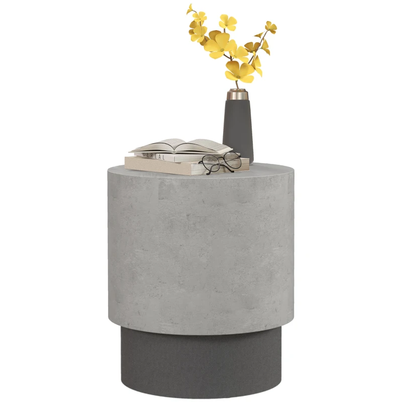 HOMCOM Lightweight Accent Table with Concrete Finish, Round Side Table with 4 Adjustable Feet for Indoor, Outdoor, Gray