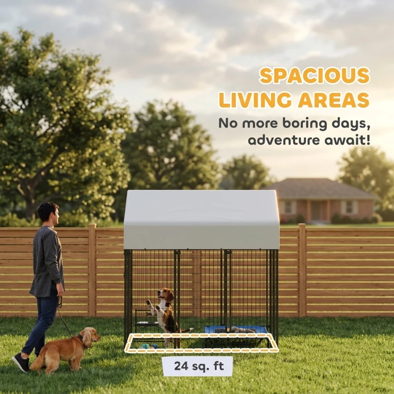 PawHut Outdoor Dog Kennel with Roof, 6' x 4' x 6' Heavy Duty Welded Wire Dog Playpen Enclosure with Escape-proof Lock