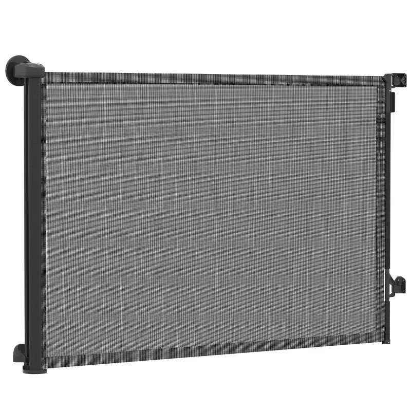 PawHut Retractable Dog Gate, 36.6" Tall,  Extends to 55" Wide, Mesh Pet Gate with Single Hand Operation, for Stairs, Doorways