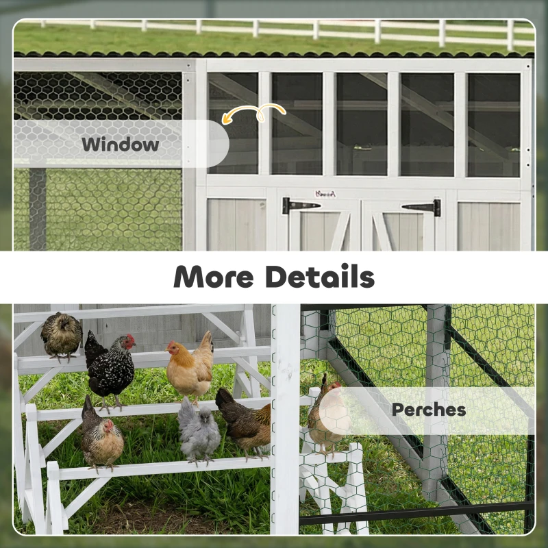 PawHut Large Chicken Coop for 10-15 Hens, Walk-in Outdoor Chicken House with Run, Nesting Box, Waterproof Roof, Perches
