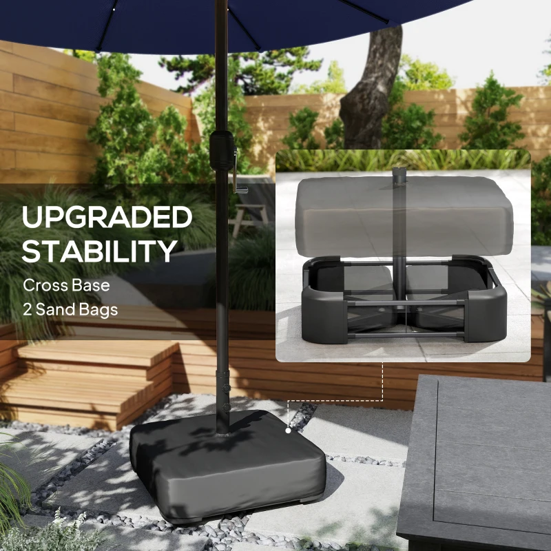 Outsunny Double-sided Patio Umbrella with Base Included & 48 LED Lights 15ft Dark Blue