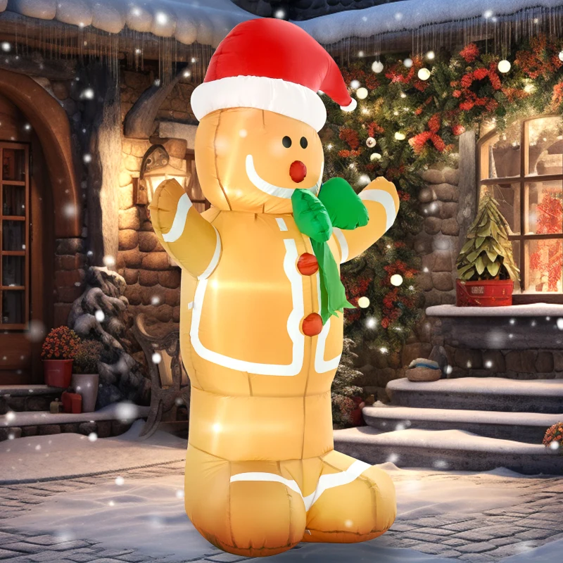 HOMCOM 6ft Christmas Inflatable Gingerbread Man, Outdoor Blow-Up Yard Decoration with LED Lights Display