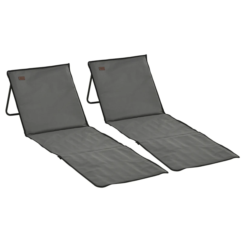 Outsunny Set of 2 Foldable Lounge Chairs with Carry Strap, Adjustable Backrest, Grey