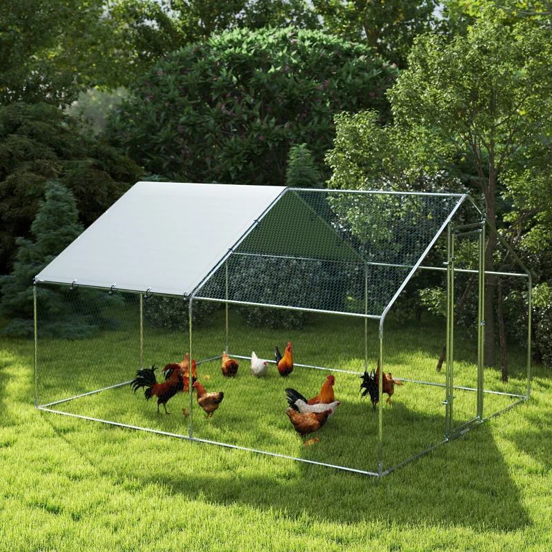 PawHut Metal Chicken Coop, 9.8 x 11.2 FT Walk-in Chicken Run with Cover, Lockable Door, Outdoor Poultry Cage for 10-15 Chickens
