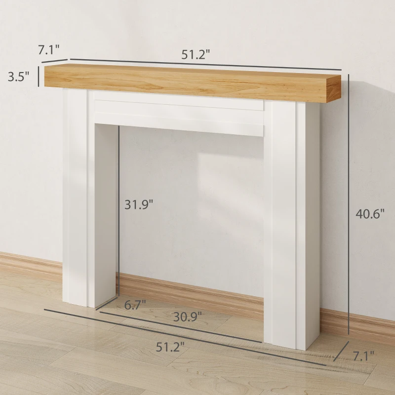 HOMCOM Modern Fireplace Mantel, Freestanding Fireplace Surround with Leg for Electric Fireplaces, 51.2" W x 40.6" H, Natural Wood