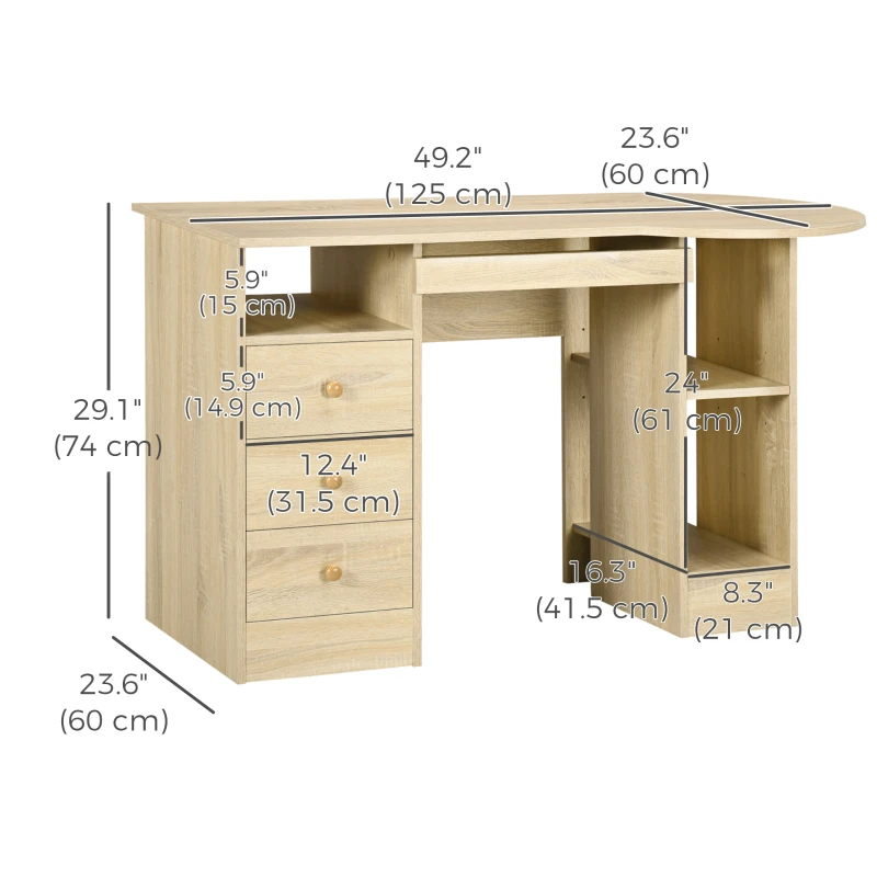 HOMCOM Computer Desk with Storage, Home Office Laptop Table with Shelves and Drawers, Modern Workstation Desk with Keyboard Tray