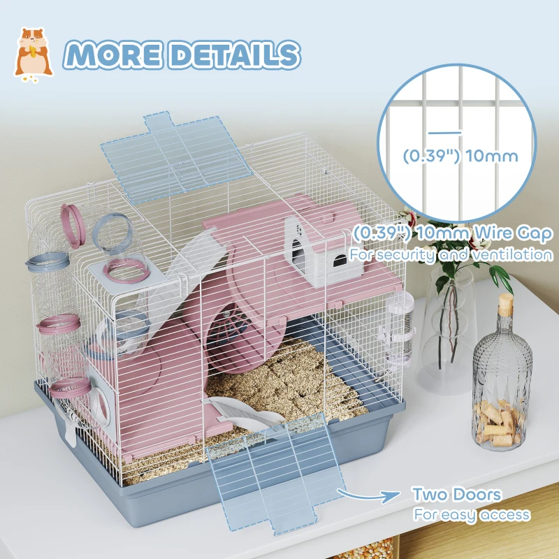 PawHut Hamster Cage, 3-Tier Small Animal Cage with Excerise Wheel, Food Bowl, Water Bottle, House, Tunnels, Ramps