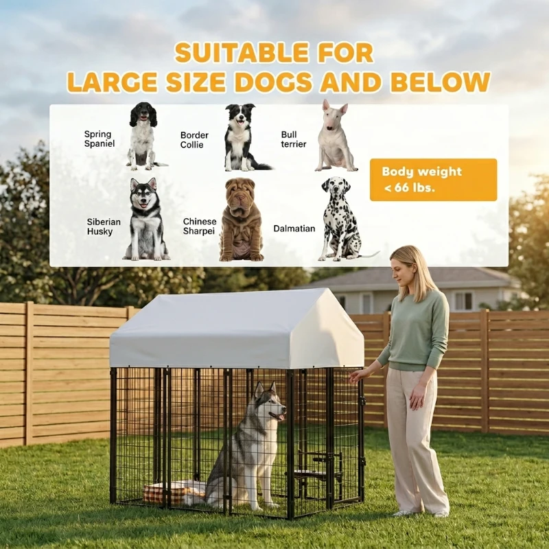 PawHut Outdoor Dog Kennel with Roof, 6' x 6' x 6' Heavy Duty Welded Wire Dog Playpen Enclosure with Escape-proof Lock