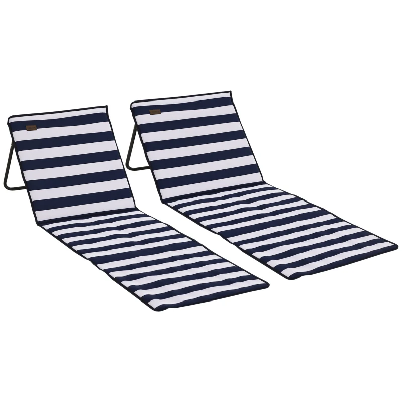 Outsunny Set of 2 Foldable Lounge Chairs with Carry Bag, Adjustable Backrest, Blue and White