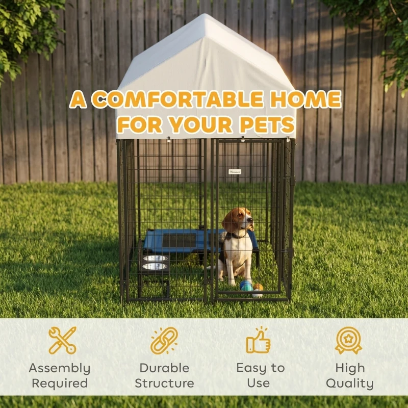 PawHut Outdoor Dog Kennel with Roof, 6' x 4' x 6' Heavy Duty Welded Wire Dog Playpen Enclosure with Escape-proof Lock