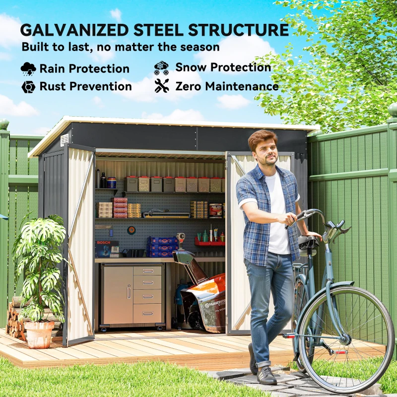 Outsunny 7.5' x 4.3' Outdoor Storage Shed, Waterproof Metal Garden Shed with Lockable Doors, for Backyard, Lawn, Patio, Dark Grey