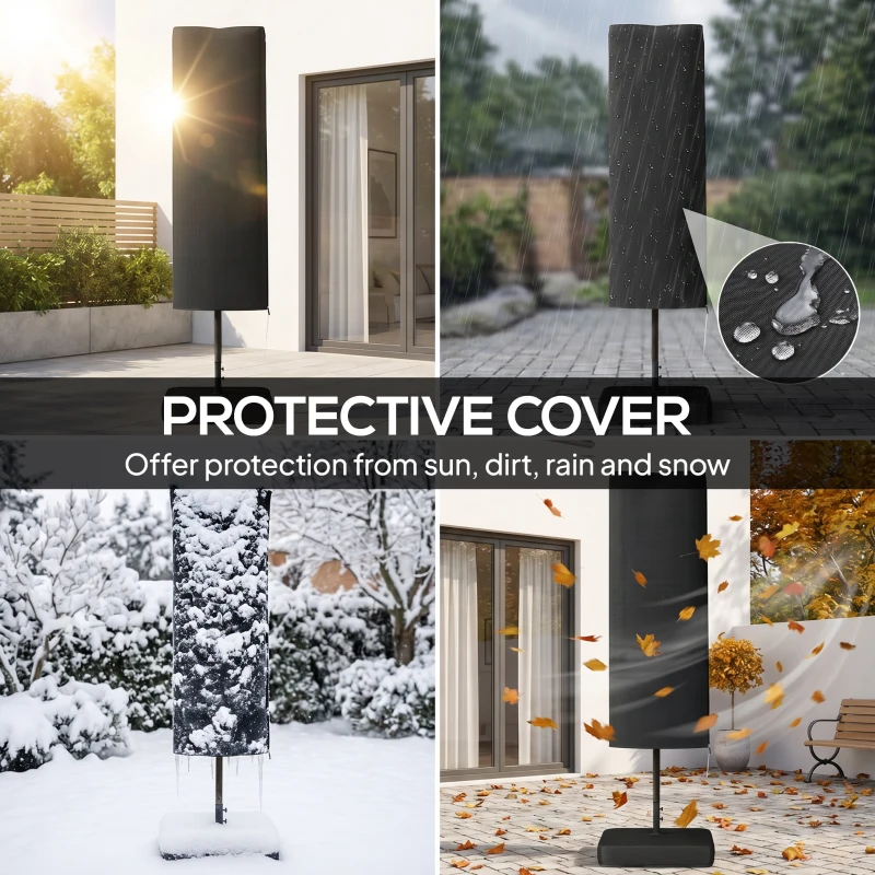 Outsunny Double-sided Patio Umbrella with Base Included & 48 LED Lights 15ft Khaki