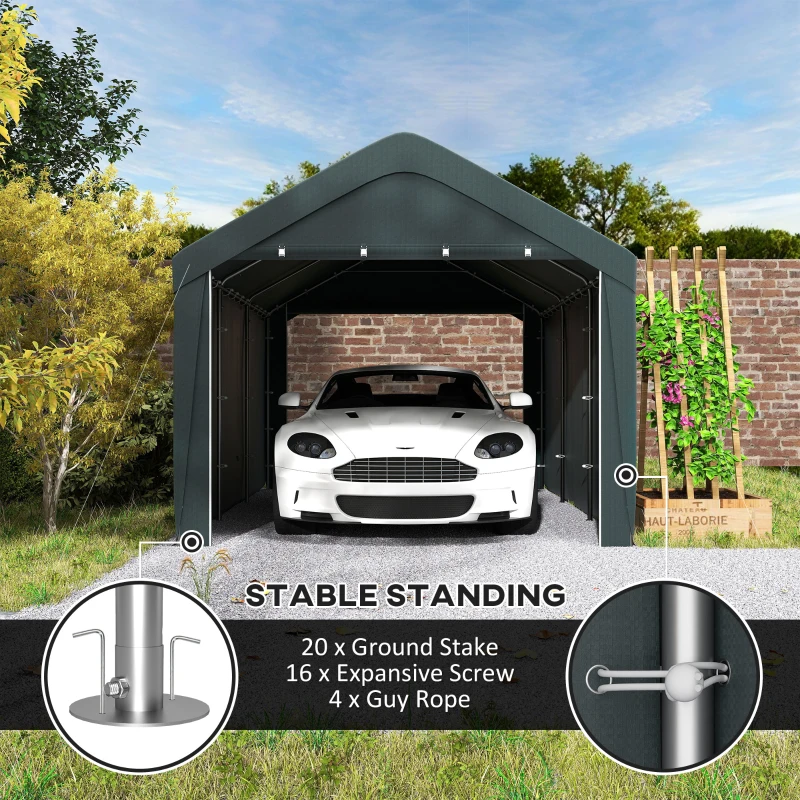 Outsunny Carport, 10 x 20 ft Portable Garage with 2 Roll-Up Doors and Removable Sidewalls for Car, Truck, Boat, Dark Grey