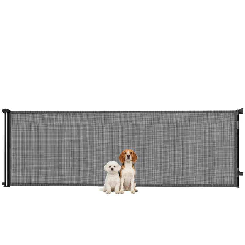 PawHut Retractable Dog Gate, 41" Tall,  Extends to 122" Wide, Mesh Pet Gate with Single Hand Operation, for Stairs, Doorways