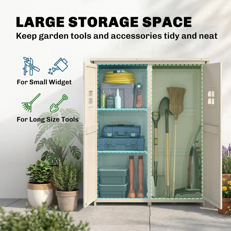 Outsunny 4x1.5ft Wooden Garden Sheds, Outdoor Storage with Windows and Double Door for Gardeners, Grey