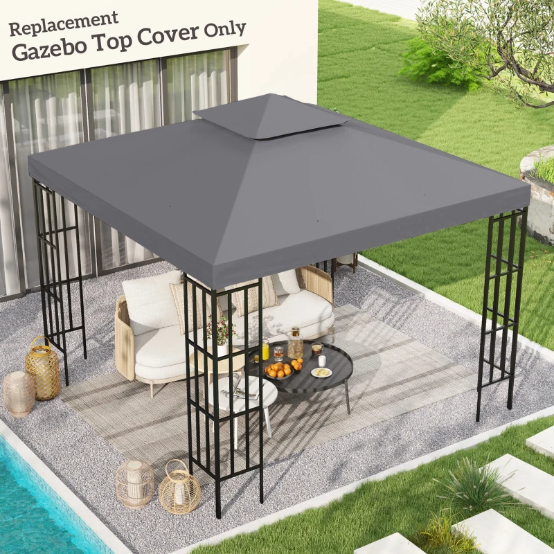 Outsunny 10' x 10' Square 2-Tier Gazebo Canopy Replacement Top Cover Outdoor Garden Sun Shade, Dark Grey
