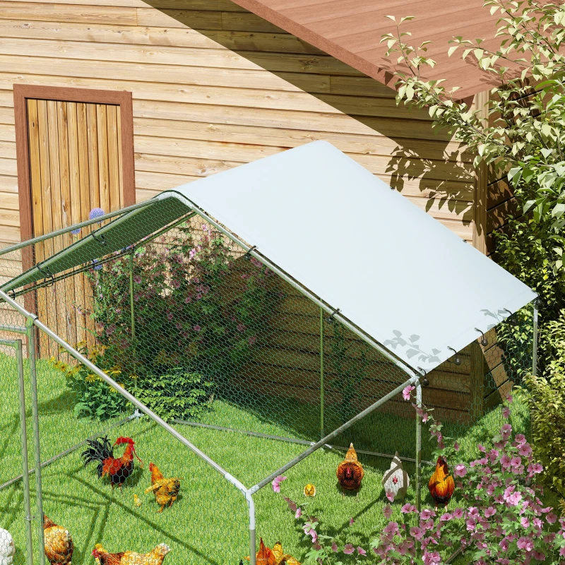 PawHut Metal Chicken Coop, 9.8 x 11.2 FT Walk-in Chicken Run with Cover, Lockable Door, Outdoor Poultry Cage for 10-15 Chickens