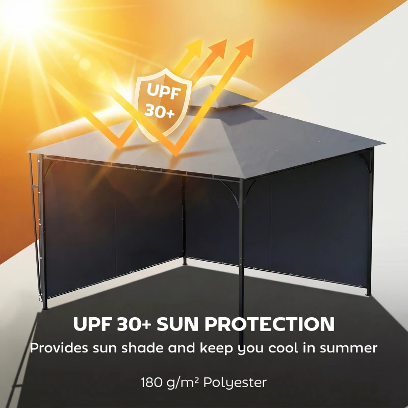 Outsunny Patio Gazebo with Double Roof Outdoor Gazebo Canopy with Extendable Shade 126" x126" Dark Grey