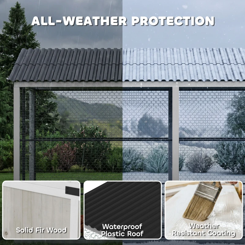 PawHut Large Chicken Coop for 10-15 Hens, Walk-in Outdoor Chicken House with Run, Nesting Box, Waterproof Roof, Perches