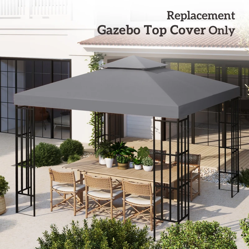 Outsunny 10' x 10' Square 2-Tier Gazebo Canopy Replacement Top Cover Outdoor Garden Sun Shade, Dark Grey