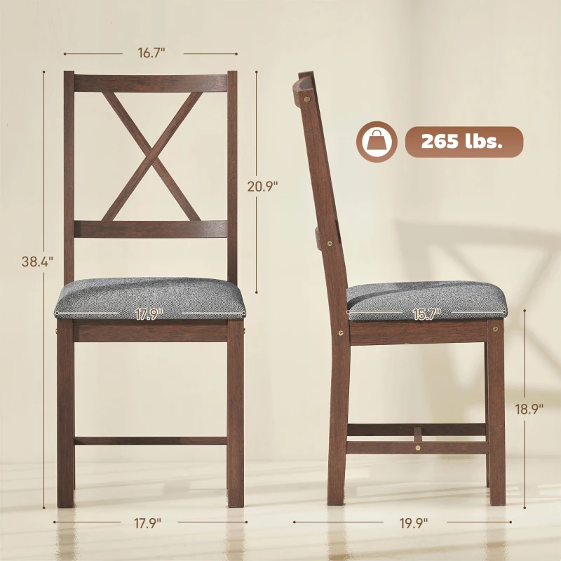 HOMCOM Set of 2 Dining Chairs, Upholstered X-Back Dining Room Chairs with Rubberwood Legs and Padded Seat, Walnut