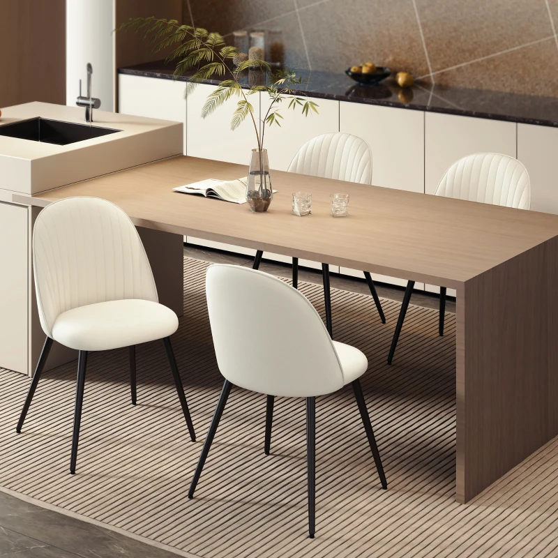 HOMCOM Set of 4 Modern Dining Chairs, Velvet Upholstered Kitchen Chairs with Steel Legs for Living Room, Cream White