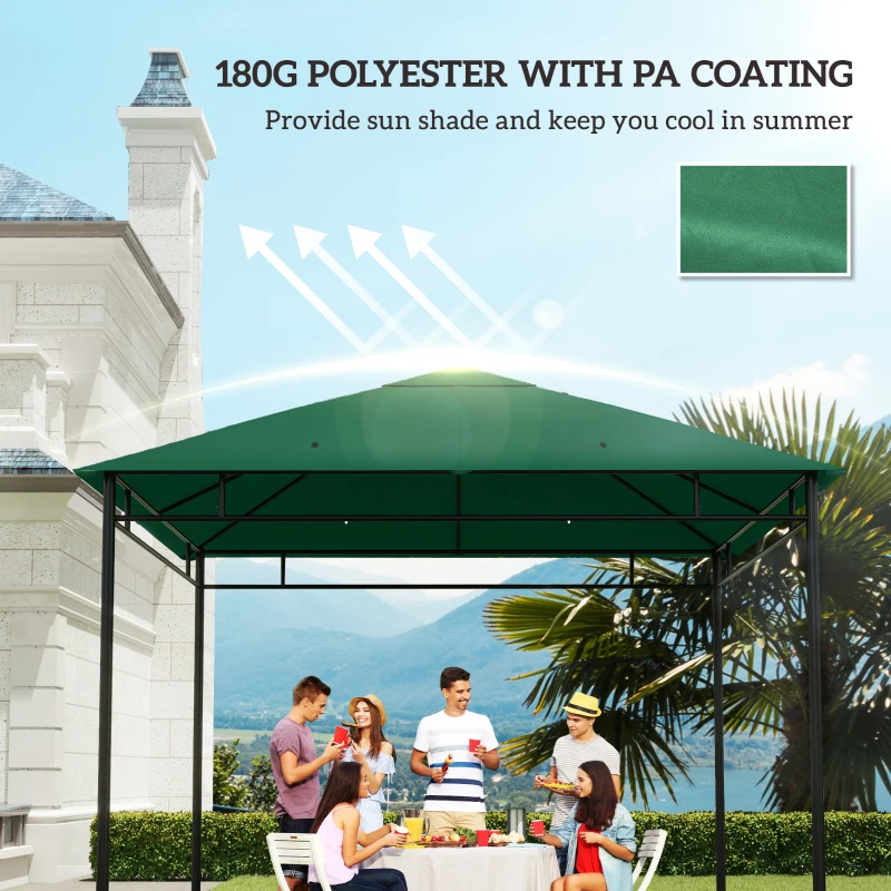Outsunny 10' x 10' Square Gazebo Canopy Replacement UV Protected Top Cover Sun Shade Green