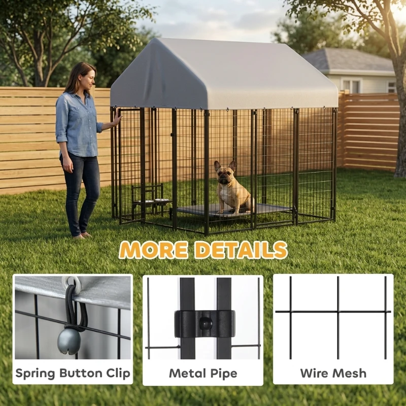 PawHut Outdoor Dog Kennel with Roof, 6' x 6' x 6' Heavy Duty Welded Wire Dog Playpen Enclosure with Escape-proof Lock