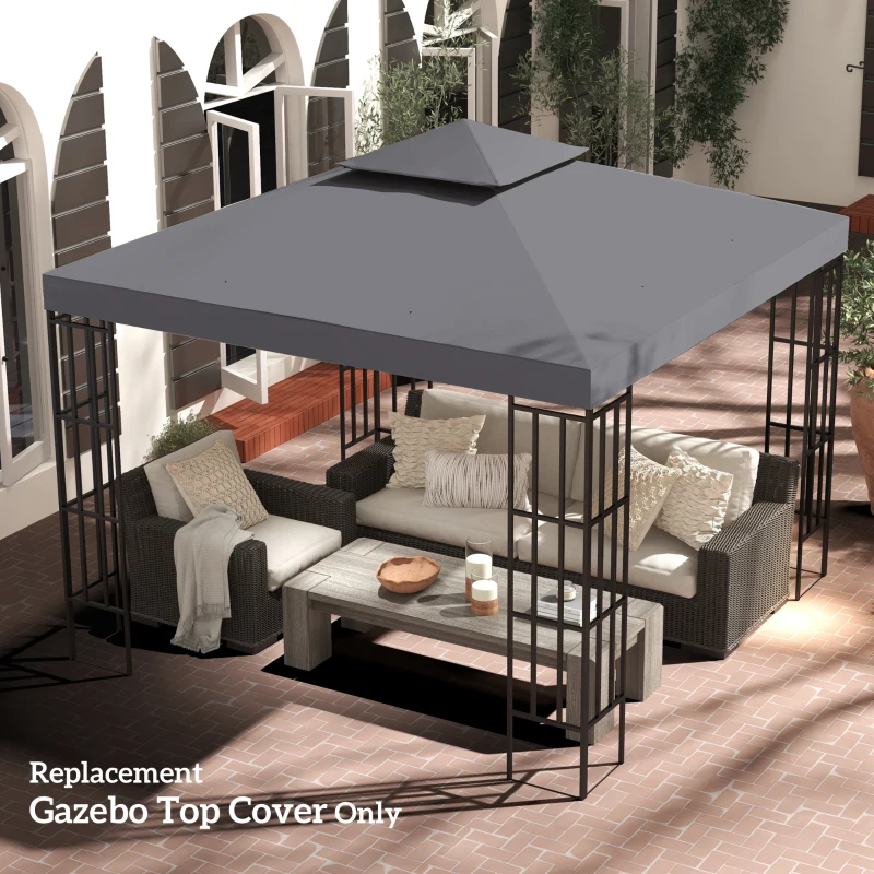 Outsunny 10' x 10' Square 2-Tier Gazebo Canopy Replacement Top Cover Outdoor Garden Sun Shade, Dark Grey