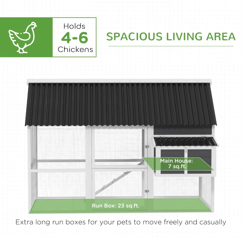 PawHut Wooden Chicken Coop with Run, 2 Nesting Boxes, 2 Roosting Bars, Ramp & Tray, Poultry Cage for 4-6 Chickens, Gray