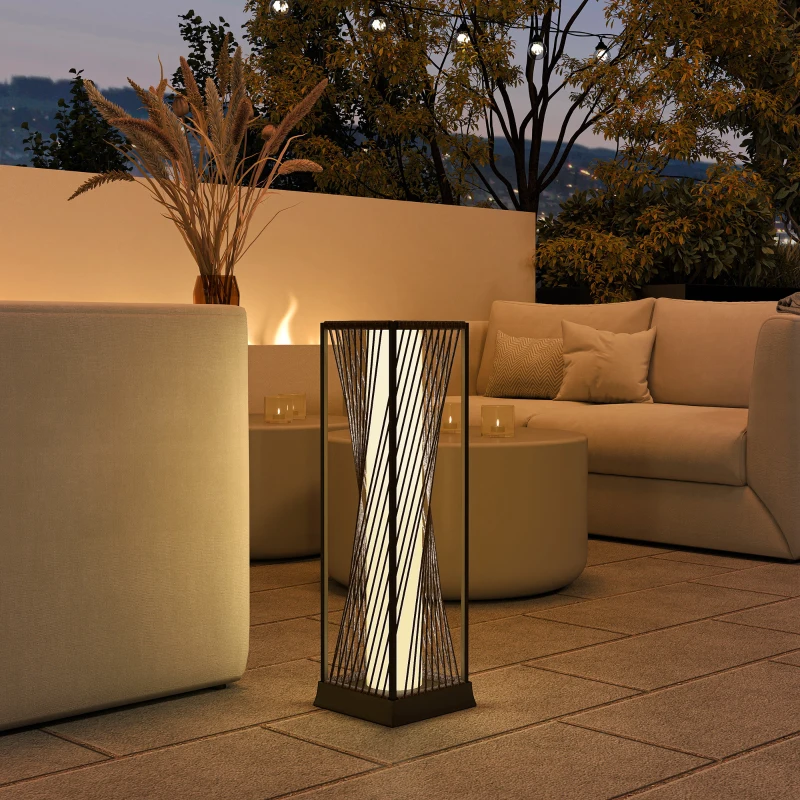 Outsunny Rattan Solar Floor Lamp, Decorative Outdoor Lamp with Auto On/Off LED Lights, IP44 for Patio, Porch, Pathway, Brown