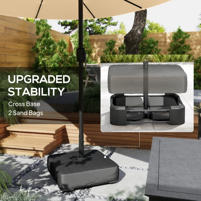Outsunny Double-sided Patio Umbrella with Base Included & 48 LED Lights 15ft Khaki