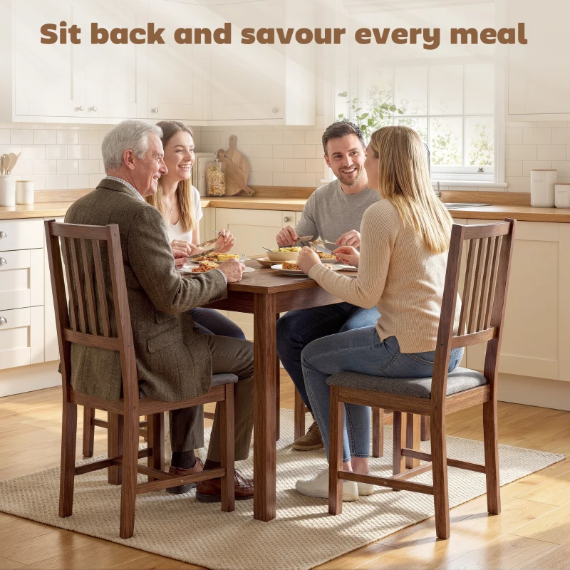 HOMCOM Set of 4 Dining Chairs, Upholstered Dining Room Chairs with Rubberwood Legs for Kitchen, Farmhouse Walnut