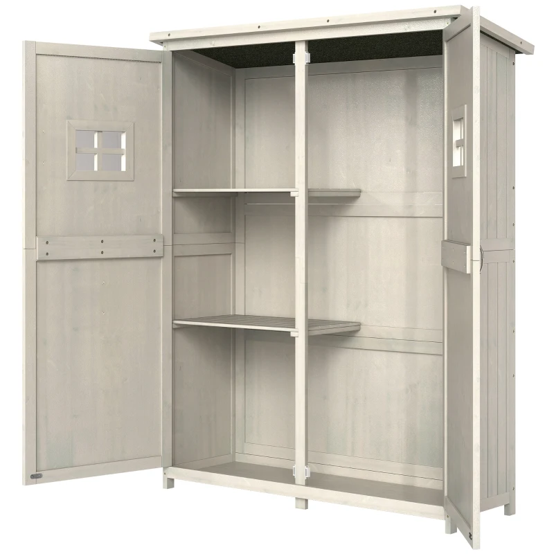 Outsunny 4x1.5ft Wooden Garden Sheds, Outdoor Storage with Windows and Double Door for Gardeners, Grey