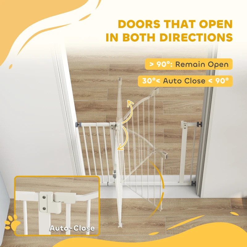 PawHut Extra Tall Dog Gate with Door, Pressure Fit, Auto Close, Double Locking for Doorways Hallways Stairs, 29"-37", White