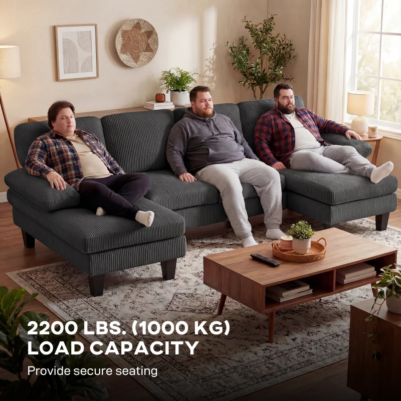 HOMCOM Sectional Sofa, U Shaped Couch with Double Chaise, Pillow-top Armrests and Spring Cushions, 2200lb Capacity, Dark Grey