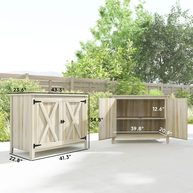 Outsunny Wooden Outdoor Storage Cabinet, Garden Shed Potting Shed with Shelf and Double Doors, Natural Wood