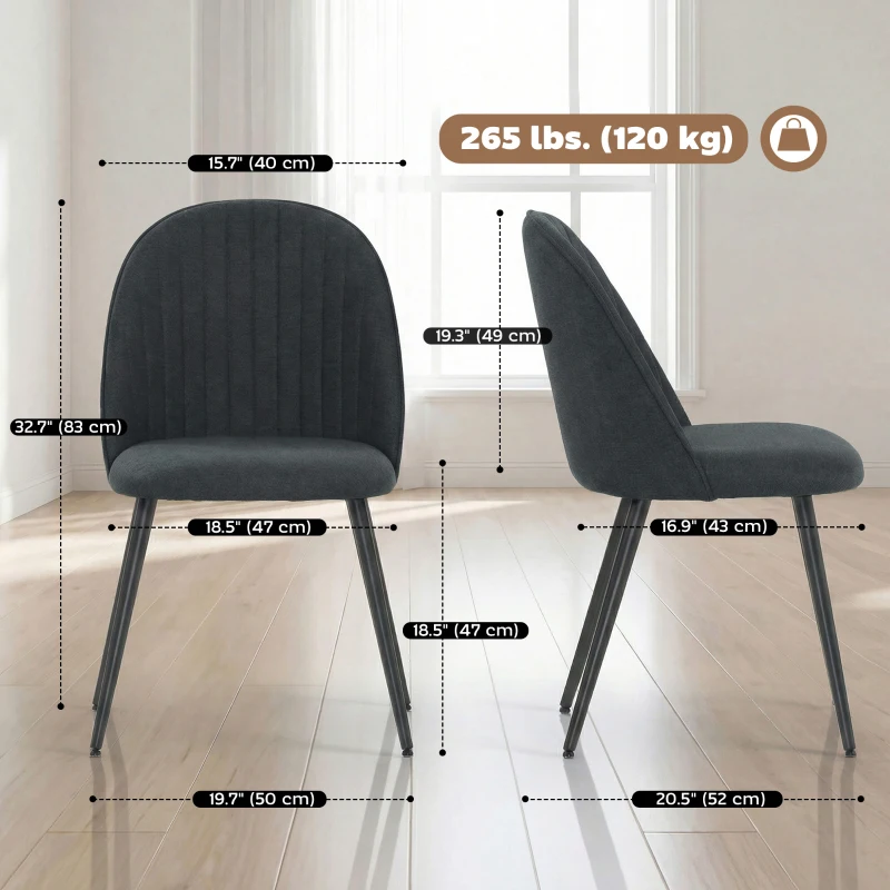 HOMCOM Set of 4 Modern Dining Chairs, Velvet Upholstered Kitchen Chairs with Steel Legs for Living Room, Dark Grey